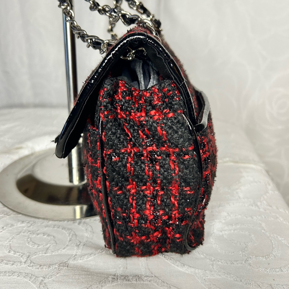 PARADOX LEATHER red and black Chic Tweed/Leather Shoulder Bag with chain strap - Picture 5 of 13